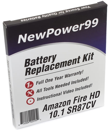 Amazon Fire HD 10 SR87CV Battery Replacement Kit with Tools, Video Instructions and Extended Life Battery - NewPower99 USA