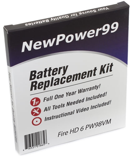 Amazon Fire HD 6 PW98VM Battery Replacement Kit with Tools, Video Instructions and Extended Life Battery - NewPower99 USA