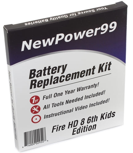Amazon Fire HD 8 Kids Edition 6th Generation Battery Replacement Kit with Tools, Video Instructions, Extended Life Battery, and Full One Year Warranty - NewPower99 USA