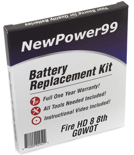 Amazon Fire HD 8 G0W0T Battery Replacement Kit with Tools, Video Instructions and Extended Life Battery - NewPower99 USA
