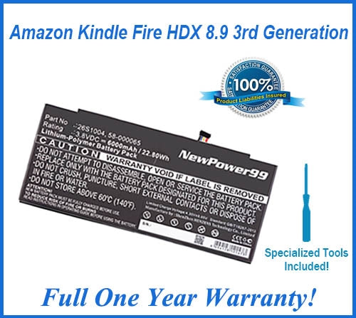 Amazon Kindle Fire HDX 8.9 3rd Generation Battery Replacement Kit with Special Installation Tools, Extended Life Battery and Full One Year Warranty - NewPower99 USA