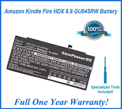Amazon Kindle Fire HDX 8.9 GU045RW Battery Replacement Kit with Special Installation Tools, Extended Life Battery and Full One Year Warranty - NewPower99 USA