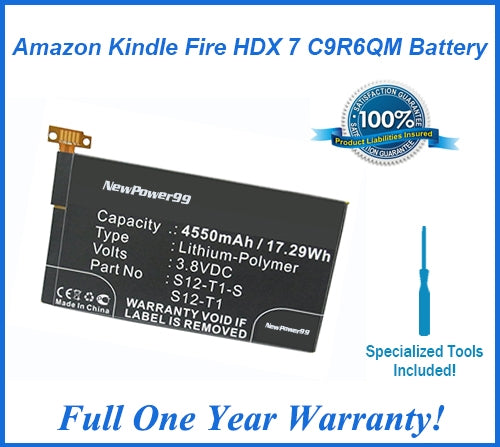 Amazon Kindle Fire HDX 7 C9R6QM Battery Replacement Kit with Special Installation Tools, Extended Life Battery and Full One Year Warranty - NewPower99 USA