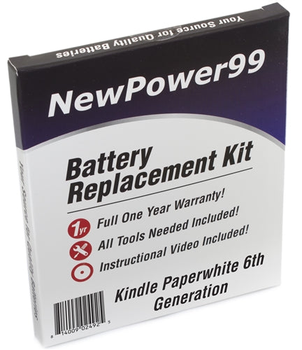 Amazon Kindle Paperwhite 6th Generation Battery Replacement Kit with Tools, Video Instructions and Extended Life Battery - NewPower99 USA