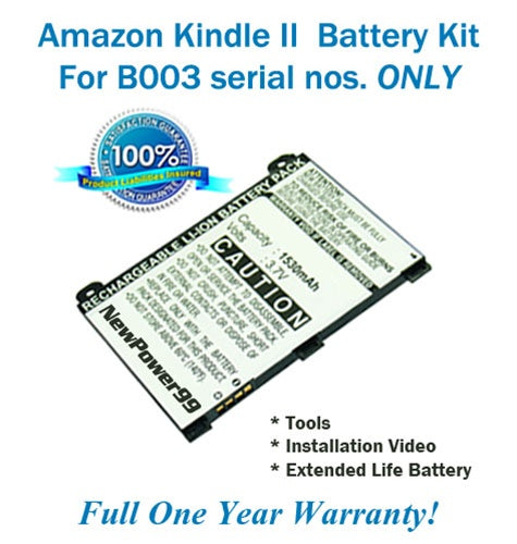 Amazon Kindle 2 - B003 Battery Replacement Kit with Tools, Video Instructions and Extended Life Battery - NewPower99 USA