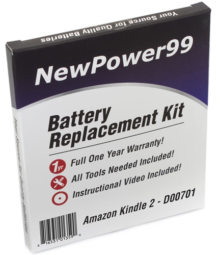 Amazon Kindle 2 - D00701 Battery Replacement Kit with Tools, Video Instructions and Extended Life Battery - NewPower99 USA