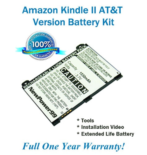 Amazon Kindle 2 (AT&T Version) Battery Replacement Kit with Video Instructions and Extended Life Battery - NewPower99 USA