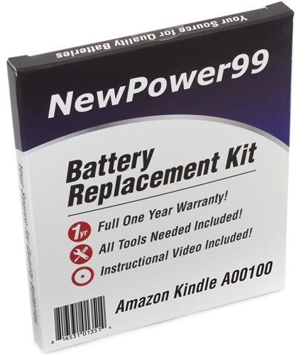 Amazon Kindle A00100 Battery Replacement Kit with Video Instructions and Extended Life Battery - NewPower99 USA