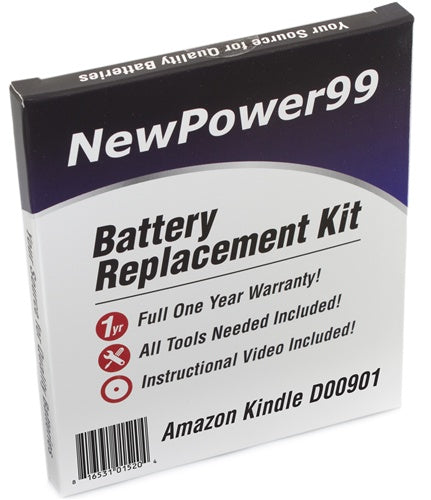 Amazon Kindle 3 Model D00901 Battery Replacement Kit with Tools, Video Instructions and Extended Life Battery - NewPower99 USA