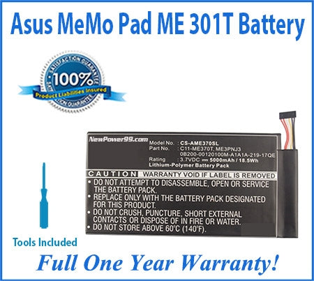 Asus MeMo Pad ME301T Battery Replacement Kit with Special Installation Tools, Extended Life Battery and Full One Year Warranty - NewPower99 USA