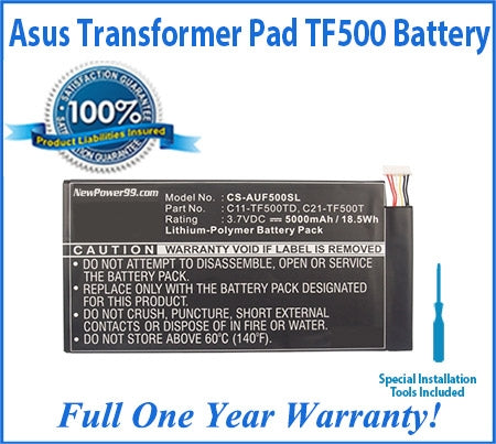 Asus Transformer Pad TF500 Battery Replacement Kit with Tools, Extended Life Battery and Full One Year Warranty - NewPower99 USA