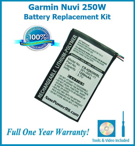 Garmin Nuvi 250W Battery Replacement Kit with Tools, Video Instructions and Extended Life Battery - NewPower99 USA