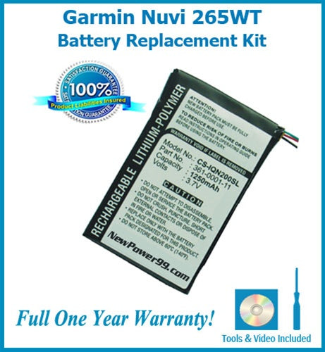 Garmin Nuvi 265WT Battery Replacement Kit with Tools, Video Instructions and Extended Life Battery - NewPower99 USA