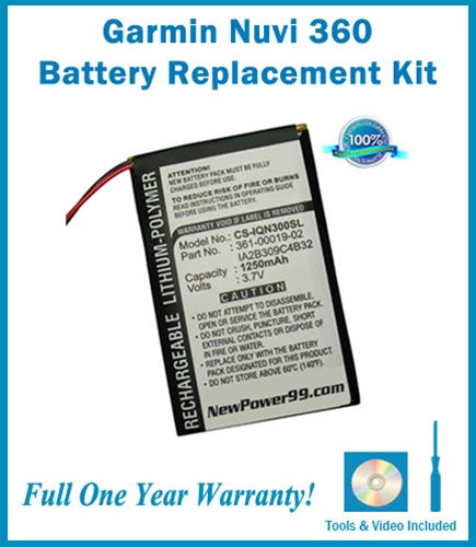 Garmin Nuvi 360 Battery Replacement Kit with Tools, Video Instructions and Extended Life Battery - NewPower99 USA