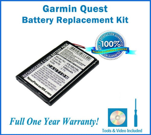 Garmin Quest 1 Battery Replacement Kit with Tools, Video Instructions and Extended Life Battery - NewPower99 USA