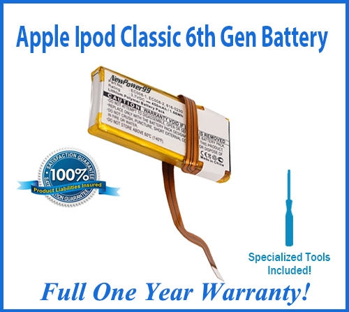 Apple iPod Classic 6th Generation Battery Replacement Kit with Special Installation Tools, Extended Life Battery and Full One Year Warranty - NewPower99 USA