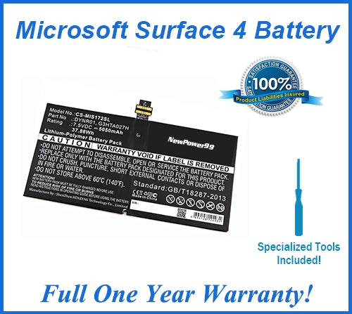 Microsoft Surface 4 Battery Replacement Kit with Special Installation Tools, Extended Life Battery and Full One Year Warranty - NewPower99 USA