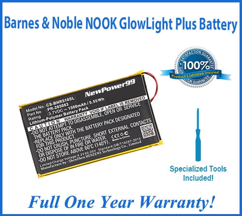 Barnes & Noble NOOK GlowLight Plus Battery Replacement Kit with Special Installation Tools, Extended Life Battery & Full One Year Warranty - NewPower99 USA