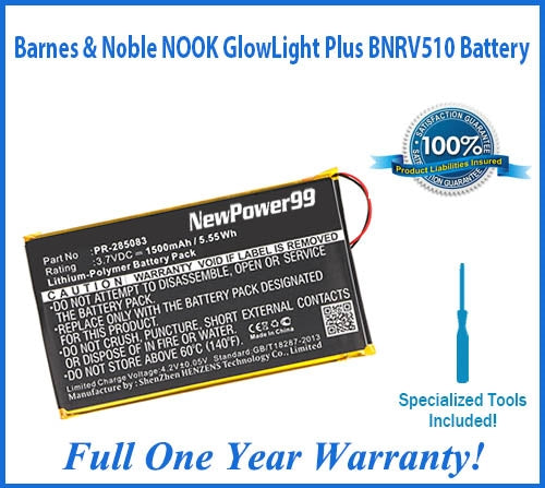 Barnes & Noble NOOK GlowLight Plus BNRV510 Battery Replacement Kit with Special Installation Tools, Extended Life Battery & Full One Year Warranty - NewPower99 USA