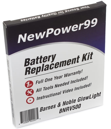 Barnes & Noble NOOK GlowLight BNRV500 Battery Replacement Kit with Tools, Extended Life Battery & Full One Year Warranty - NewPower99 USA