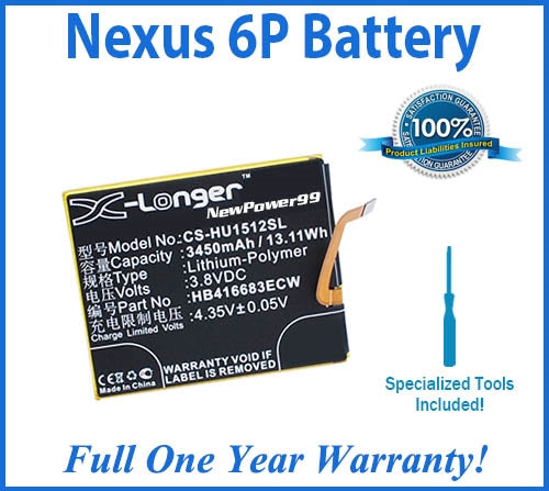 Nexus 6P Battery Replacement Kit with Special Installation Tools, Extended Life Battery and Full One Year Warranty - NewPower99 USA