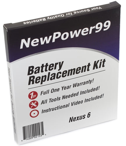 Nexus 6 Battery Replacement Kit with Tools, Video Instructions and Extended Life Battery - NewPower99 USA