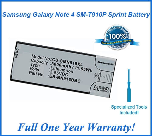 Samsung Galaxy Note 4 SM-T910P Sprint Battery Replacement Kit with Special Installation Tools, Extended Life Battery and Full One Year Warranty - NewPower99 USA