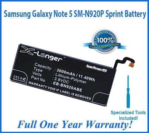 Samsung Galaxy Note 5 SM-N920P Sprint Battery Replacement Kit with Special Installation Tools, Extended Life Battery and Full One Year Warranty - NewPower99 USA