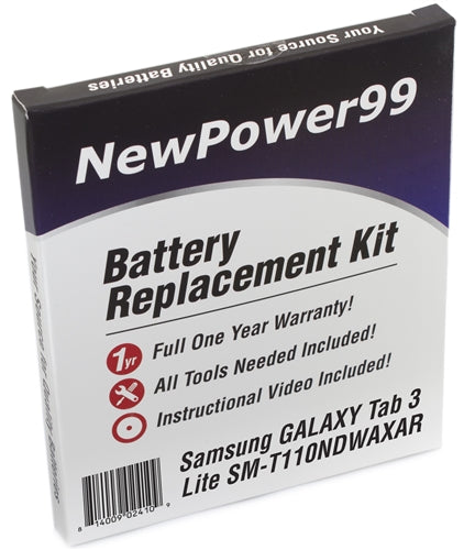 Samsung Galaxy Tab 3 Lite SM-T110NDWAXAR Battery Replacement Kit with Tools, Video Instructions and Extended Life Battery - NewPower99 USA