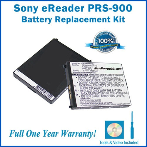 Sony Portable Reader PRS-900 (Sony PRS 900) Battery Replacement Kit with Tools, Video Instructions and Extended Life Battery - NewPower99 USA
