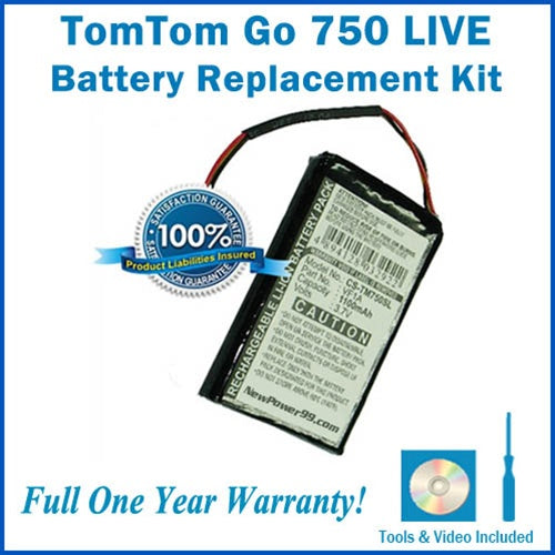 TomTom Go 750 LIVE Battery Replacement Kit with Tools, Video Instructions and Extended Life Battery - NewPower99 USA