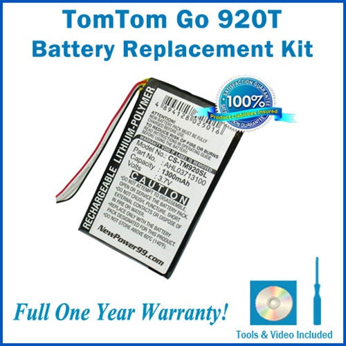TomTom Go 920T Battery Replacement Kit with Tools, Video Instructions and Extended Life Battery - NewPower99 USA